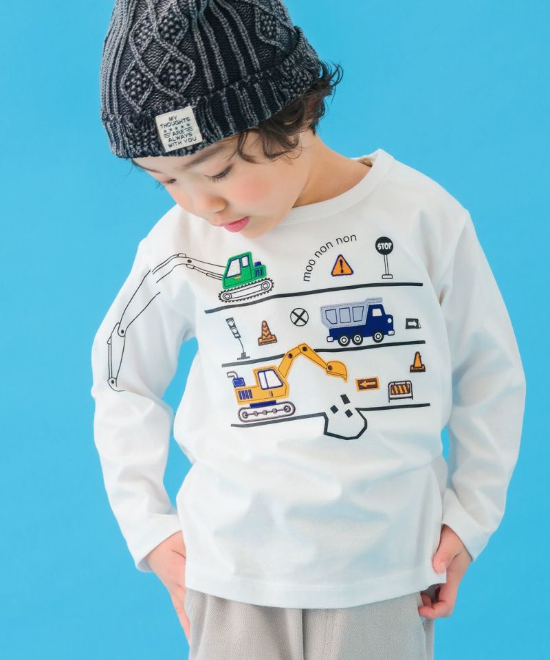 ベビー服 男の子 働く車 アップリケ 長袖Tシャツ