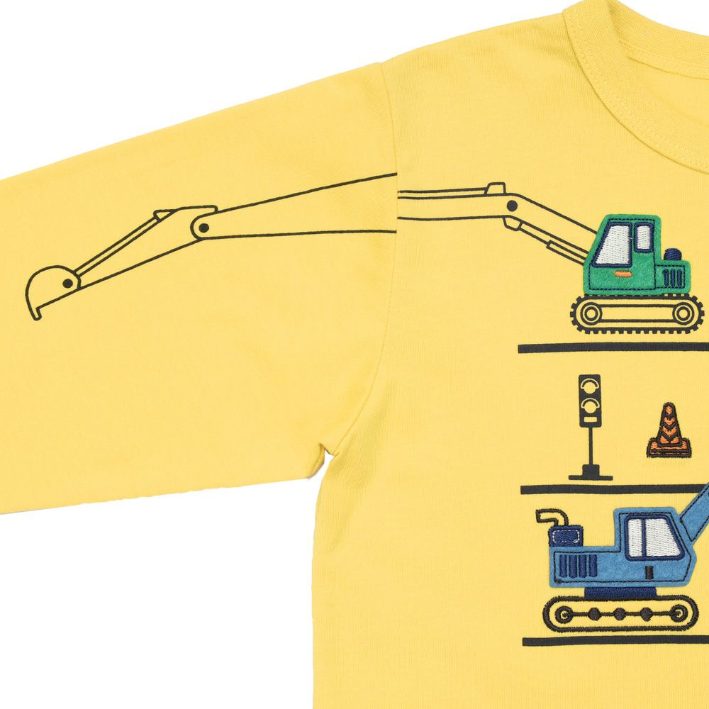 ベビー服 男の子 働く車 アップリケ 長袖Tシャツ イエロー(04) デザインポイント2