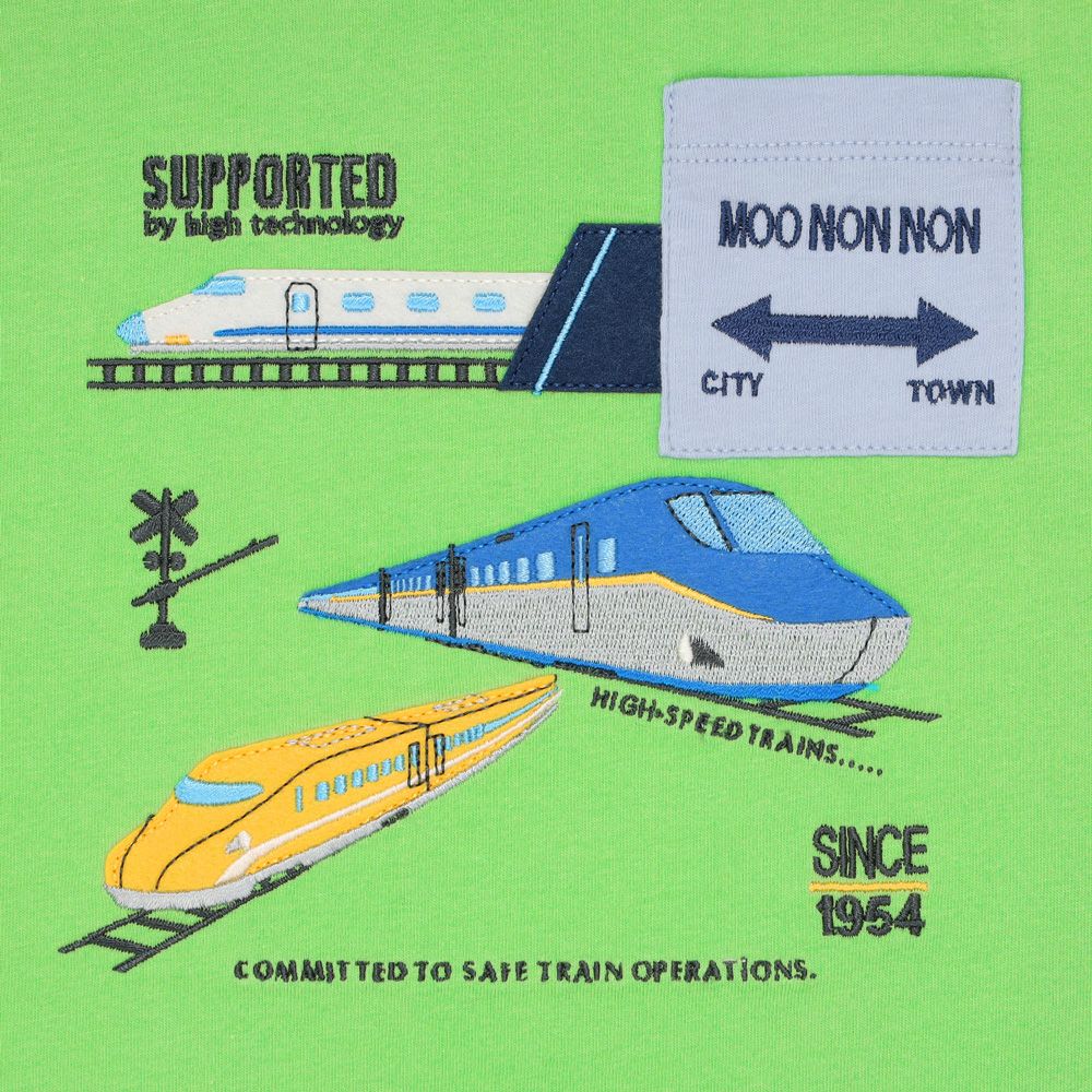 ベビー服 男の子 綿100％ 乗り物 ワッペン 半袖 Tシャツ グリーン(08) デザインポイント1