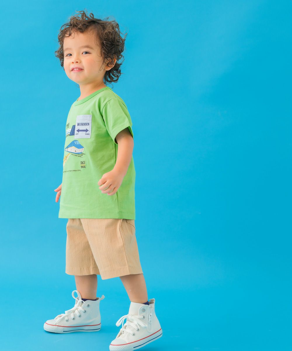 ベビー服 男の子 綿100％ 乗り物 ワッペン 半袖 Tシャツ グリーン(08) モデル画像1