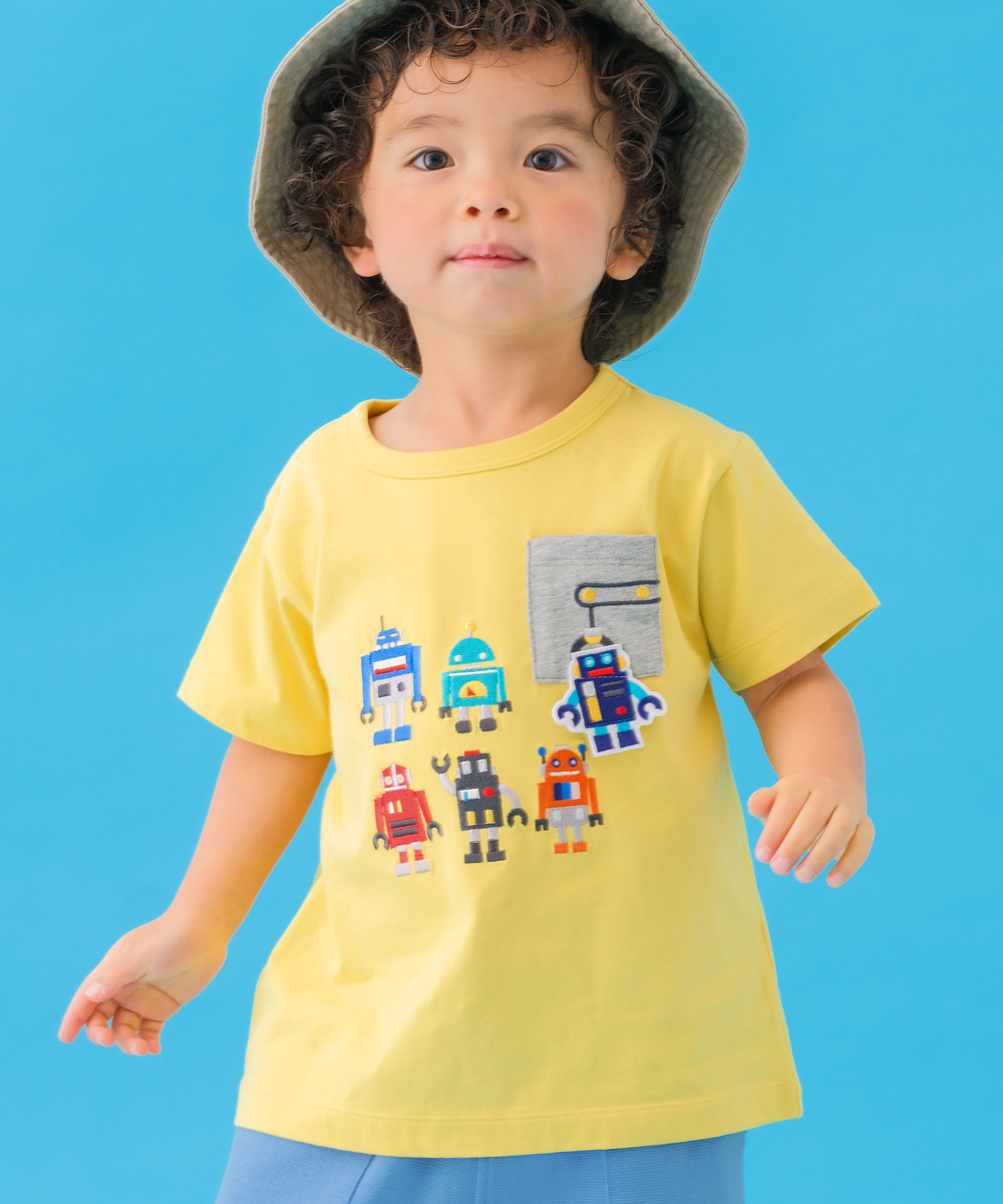 ベビー服 男の子 綿100％ ロボット 刺繍 半袖 Tシャツ
