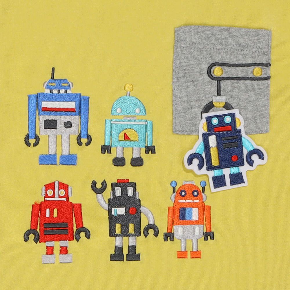 ベビー服 男の子 綿100％ ロボット 刺繍 半袖 Tシャツ イエロー(04) デザインポイント1