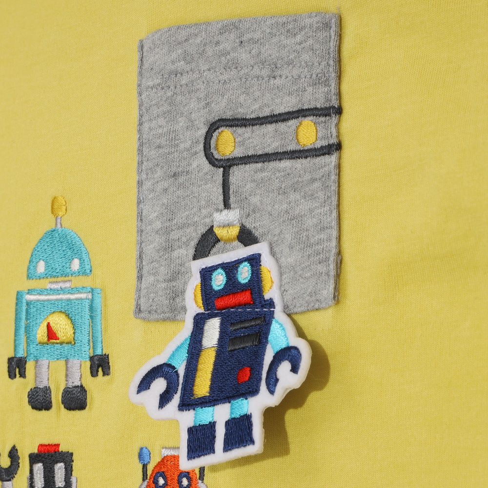 ベビー服 男の子 綿100％ ロボット 刺繍 半袖 Tシャツ イエロー(04) デザインポイント2