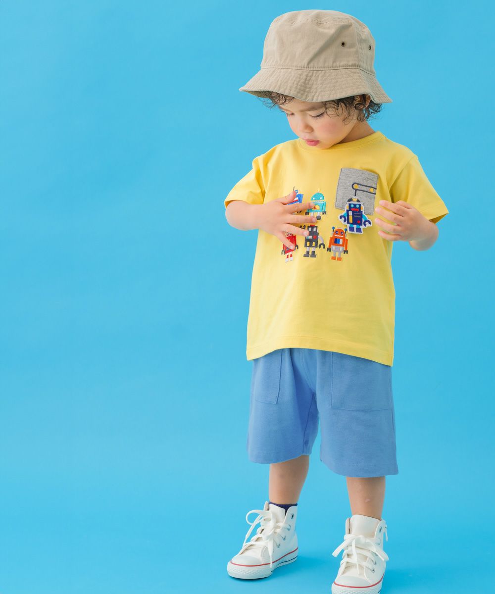 ベビー服 男の子 綿100％ ロボット 刺繍 半袖 Tシャツ イエロー(04) モデル画像全身
