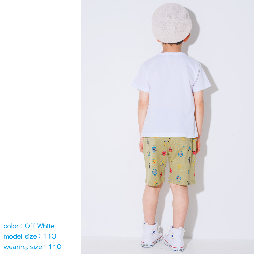 ベビー服 男の子 綿100％ ロボット 刺繍 半袖 Tシャツ イエロー(04) モデル画像全身