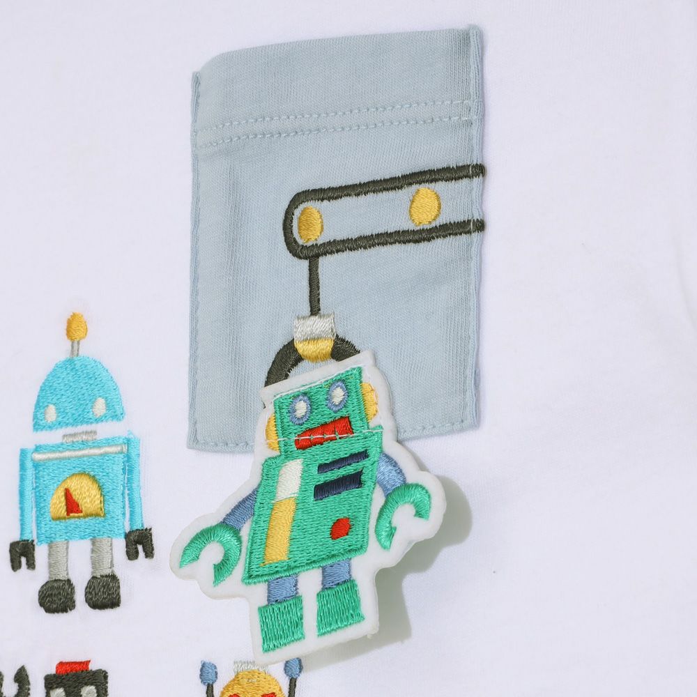 ベビー服 男の子 綿100％ ロボット 刺繍 半袖 Tシャツ オフホワイト(11) デザインポイント2
