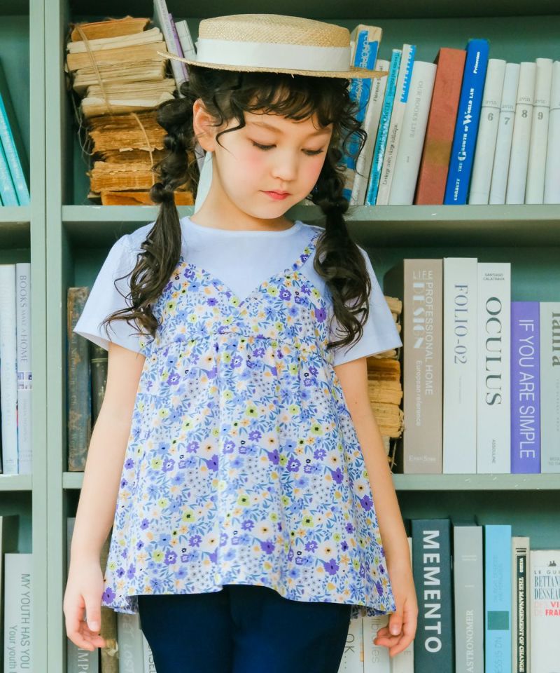 ベビー服 女の子 綿100％ 小花柄 重ね着風 Tシャツ