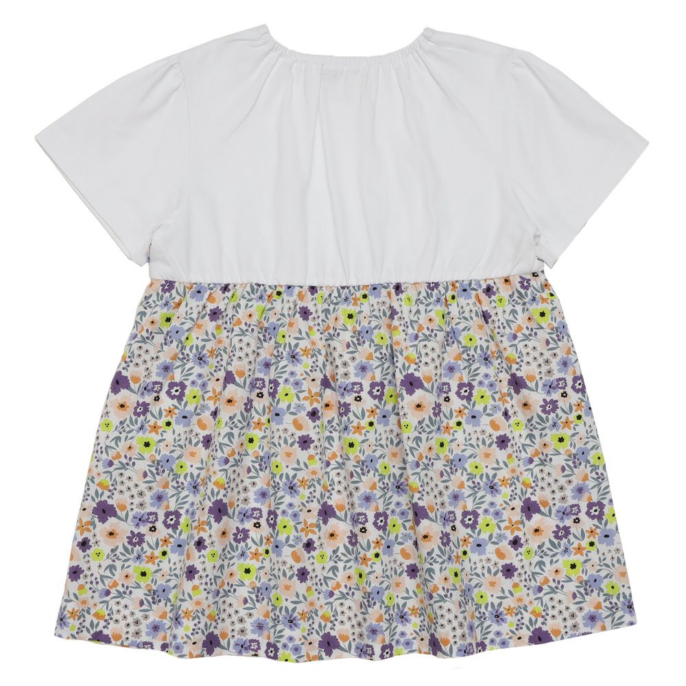 ベビー服 女の子 綿100％ 小花柄 重ね着風 Tシャツ パープル(91) 背面