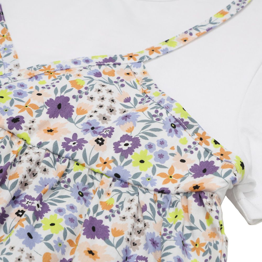 ベビー服 女の子 綿100％ 小花柄 重ね着風 Tシャツ パープル(91) デザインポイント1