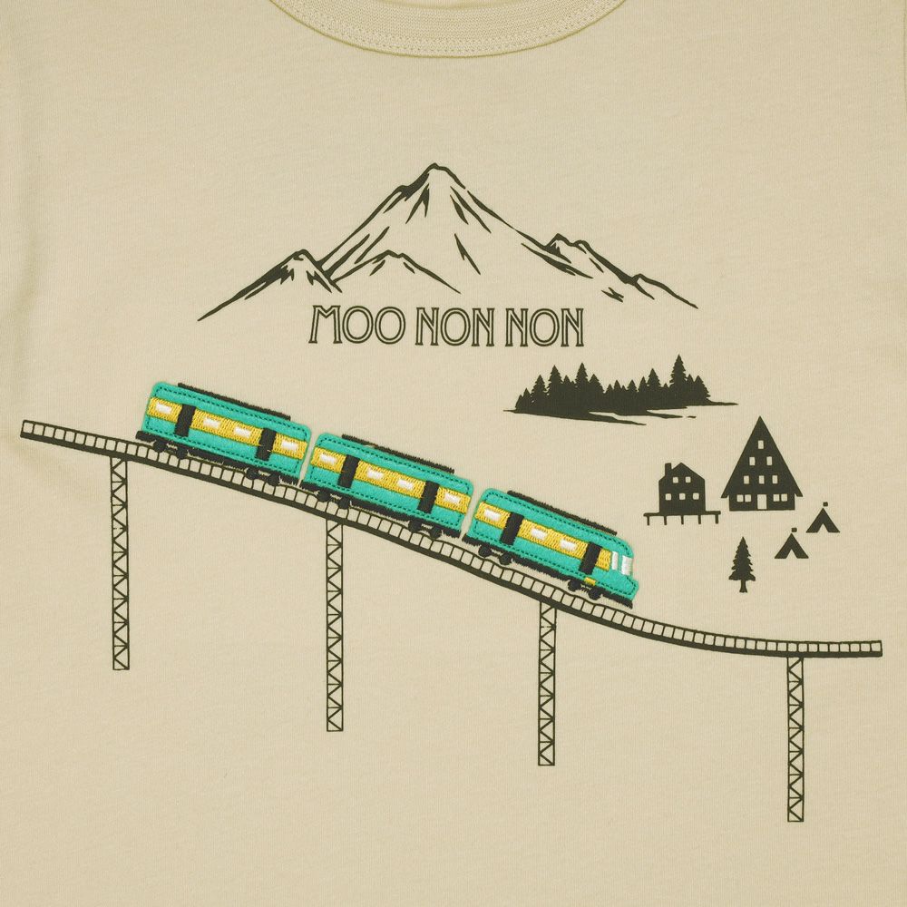 ベビー服 男の子 綿100％ 電車 アップリケ ＆ 山 モチーフ Tシャツ ベージュ(51) デザインポイント1
