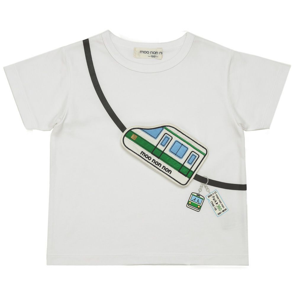 ベビー服 男の子 ポシェット風 立体 乗り物 モチーフ Tシャツ オフホワイト(11) 正面