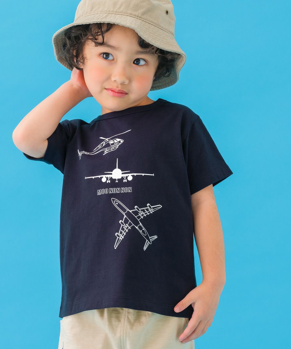 ベビー服 男の子 綿100％ 空飛ぶ 乗り物 デザイン Tシャツ ネイビー(06) モデル画像アップ