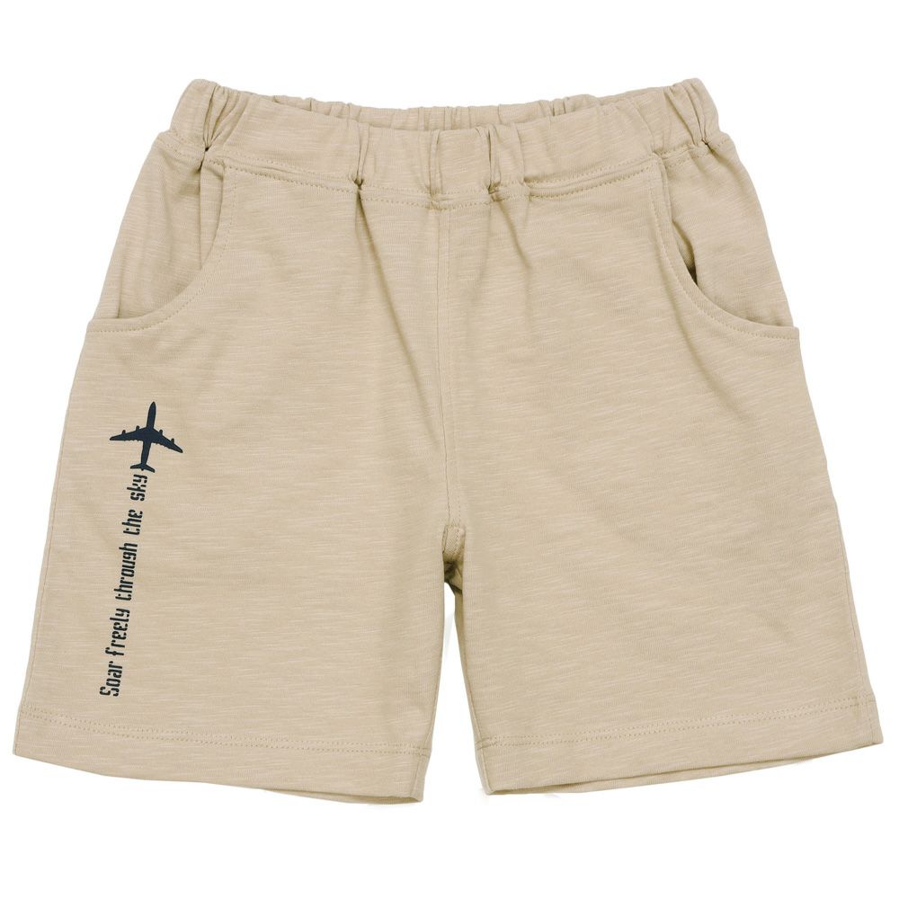 ベビー服 男の子 綿100％ 飛行機 ハーフ丈 パンツ ベージュ(51) 正面