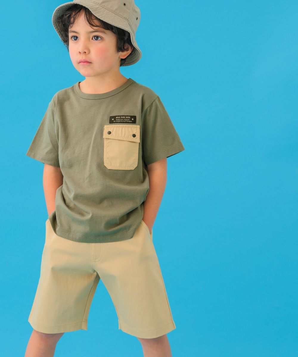 子供服 男の子 ロゴ付きポケット ハーフパンツ ベージュ(51) モデル画像1