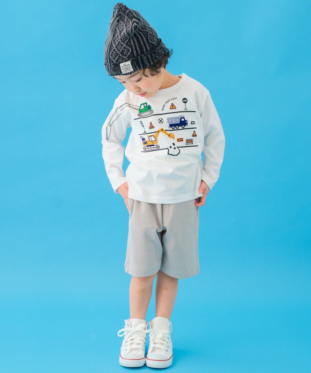 ベビー服 男の子 綿100％ ロゴ ハーフ丈 パンツ グレー(09) モデル画像1