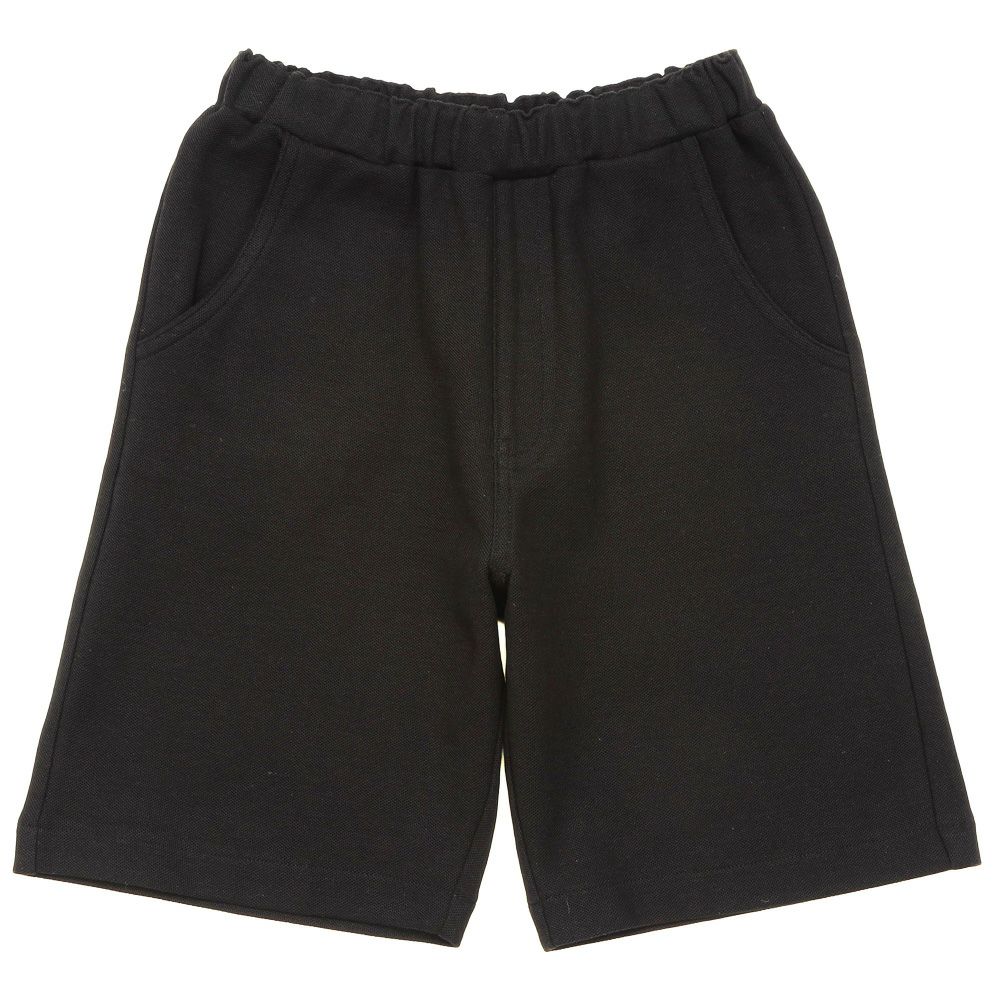 ベビー服 男の子 綿100％ ロゴ ハーフ丈 パンツ ブラック(00) 正面