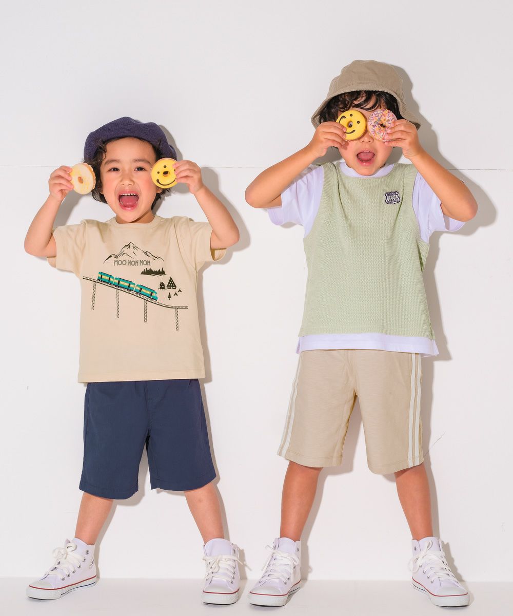 子供服 男の子 ワッフル素材 ベスト 重ね着風 Tシャツ グリーン(08) モデル画像4