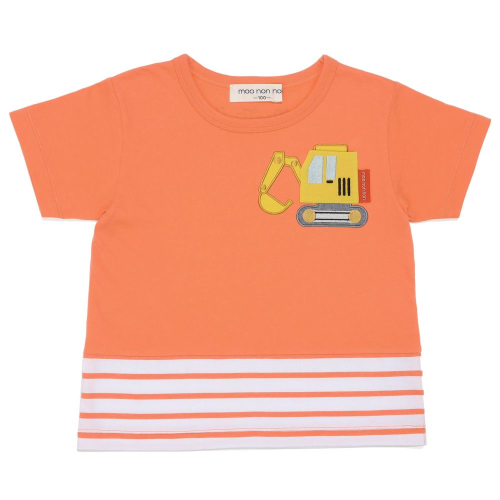 ベビー服 男の子 ショベルカー ポケット 綿100％ Tシャツ オレンジ(07) 正面