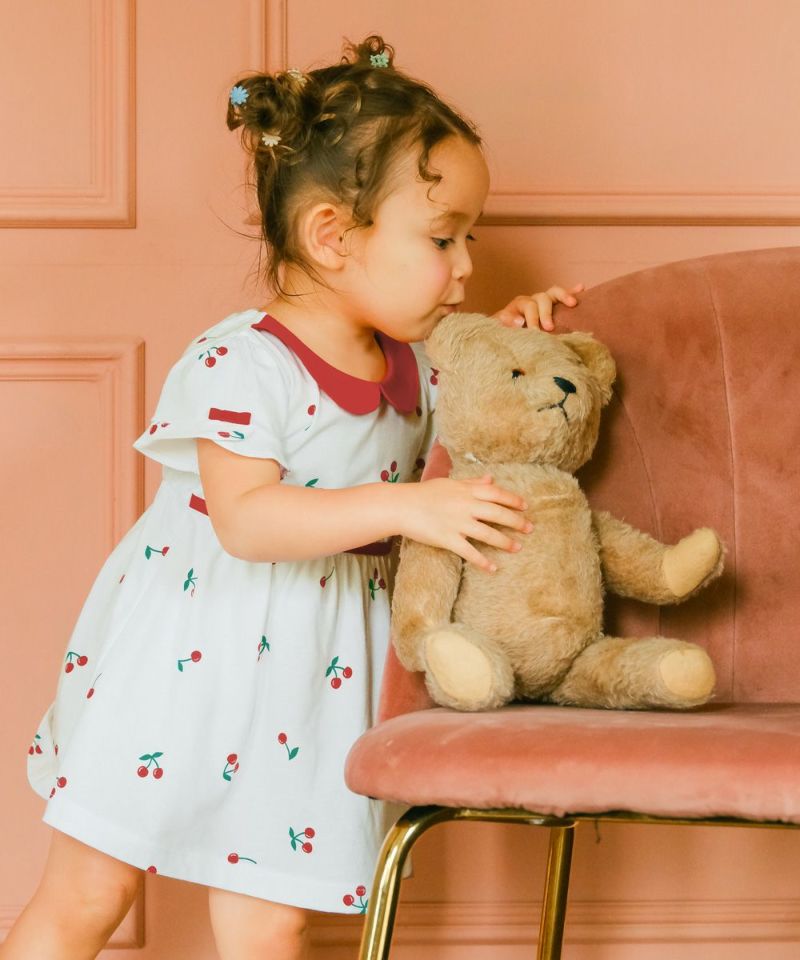 ベビー服 女の子 襟付き さくらんぼ リボン ワンピース