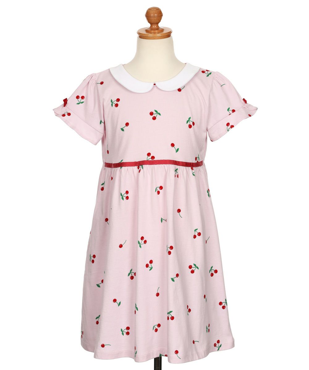 ベビー服 女の子 襟付き さくらんぼ リボン ワンピース ピンク(02) トルソー背面