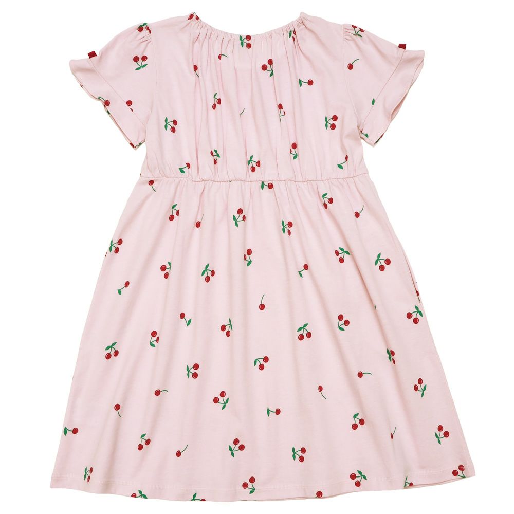 ベビー服 女の子 襟付き さくらんぼ リボン ワンピース ピンク(02) 背面