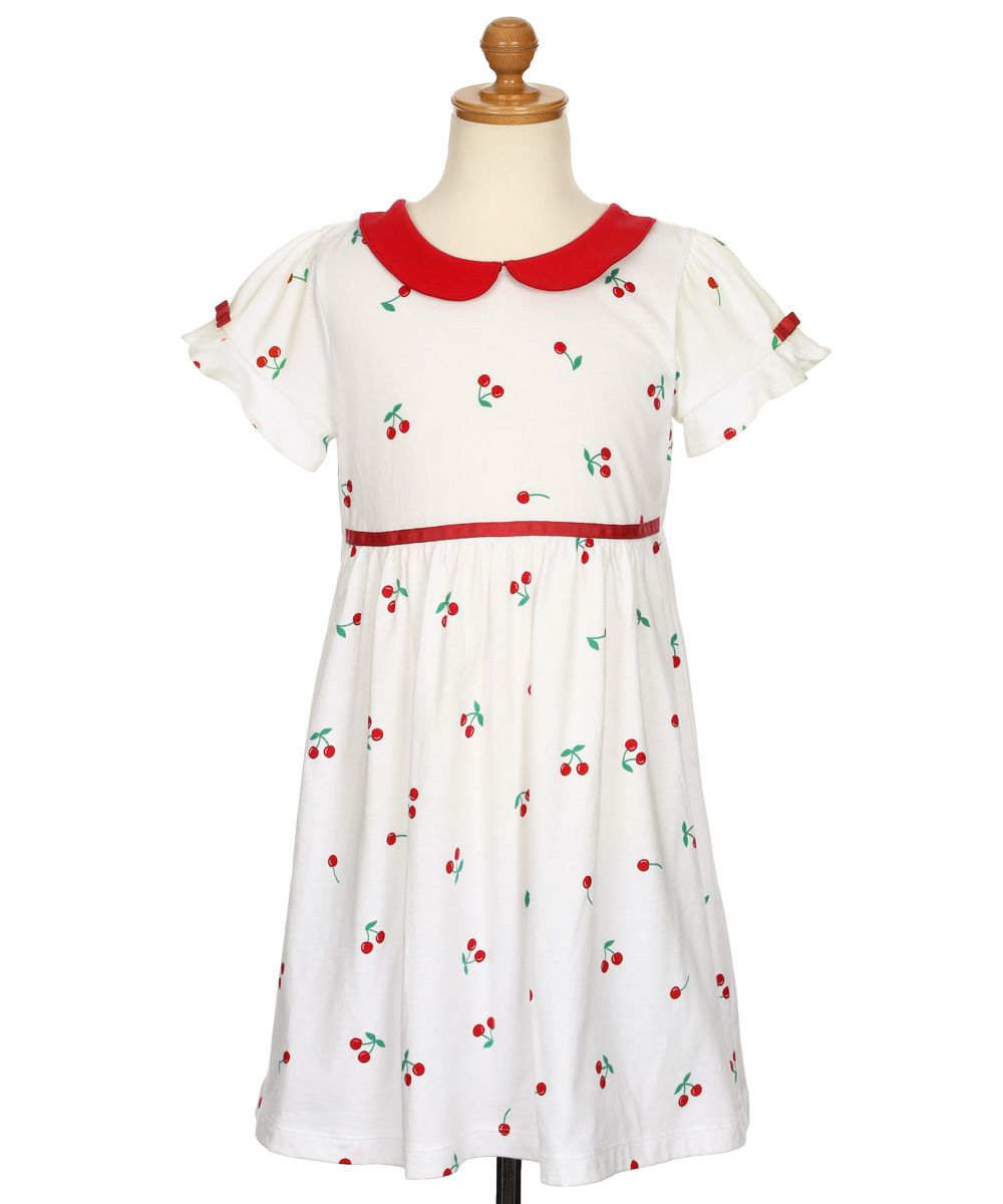 ベビー服 女の子 襟付き さくらんぼ リボン ワンピース オフホワイト(11) トルソー正面