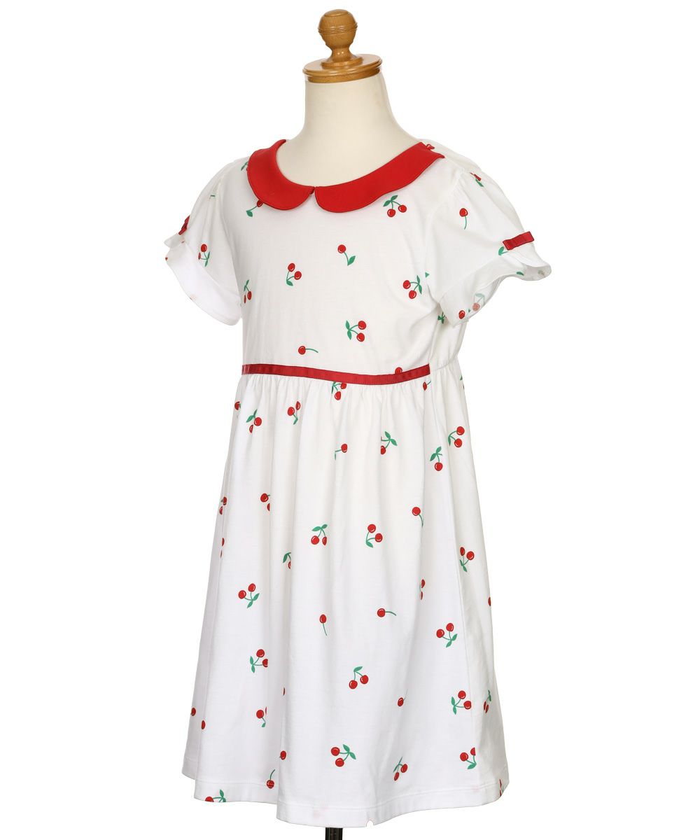 ベビー服 女の子 襟付き さくらんぼ リボン ワンピース オフホワイト(11) トルソー斜め