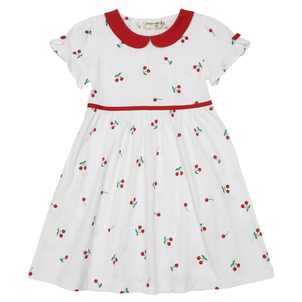 ベビー服 女の子 襟付き さくらんぼ リボン ワンピース オフホワイト(11) 正面