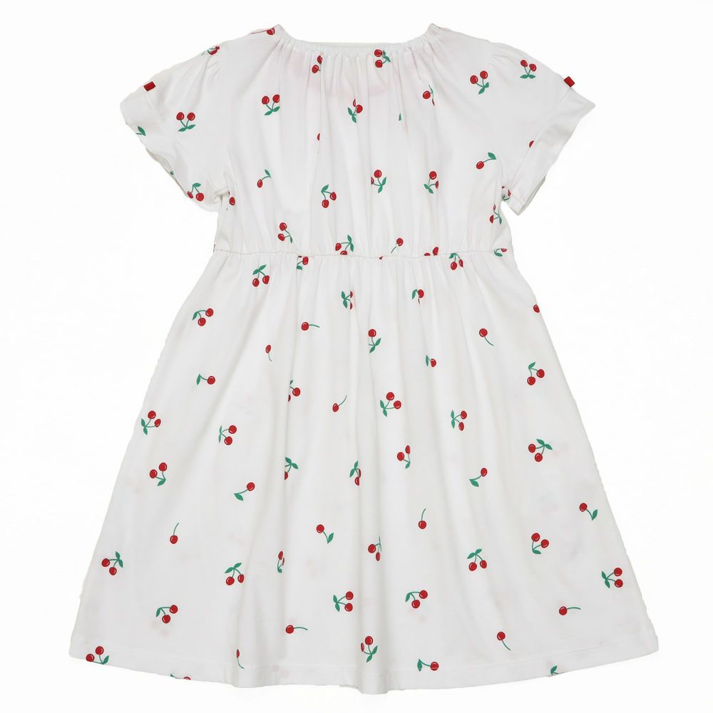 ベビー服 女の子 襟付き さくらんぼ リボン ワンピース オフホワイト(11) 背面