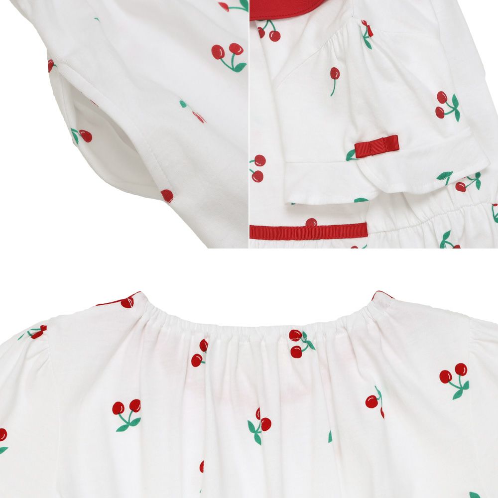 ベビー服 女の子 襟付き さくらんぼ リボン ワンピース オフホワイト(11) デザインポイント1