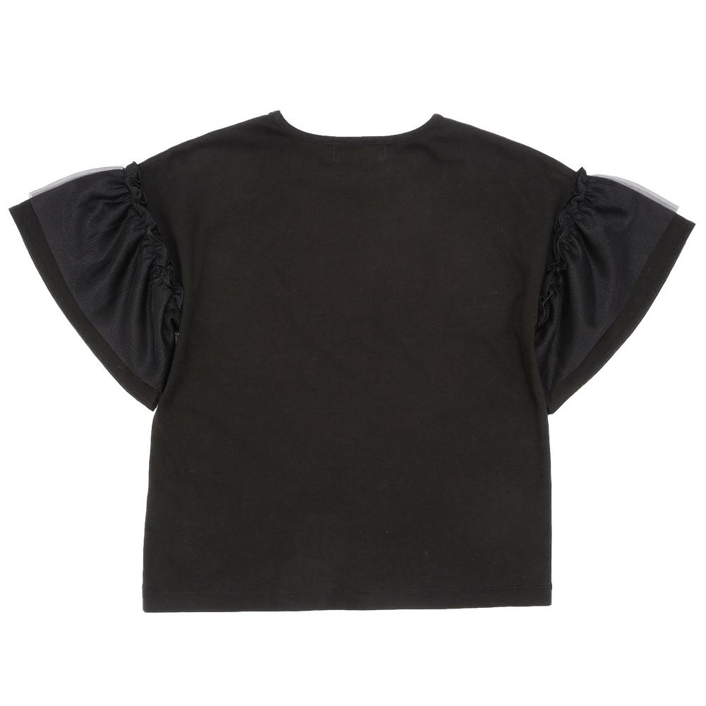子供服 女の子 ロゴアップリケ チュール 半袖 Tシャツ ブラック(00) 背面