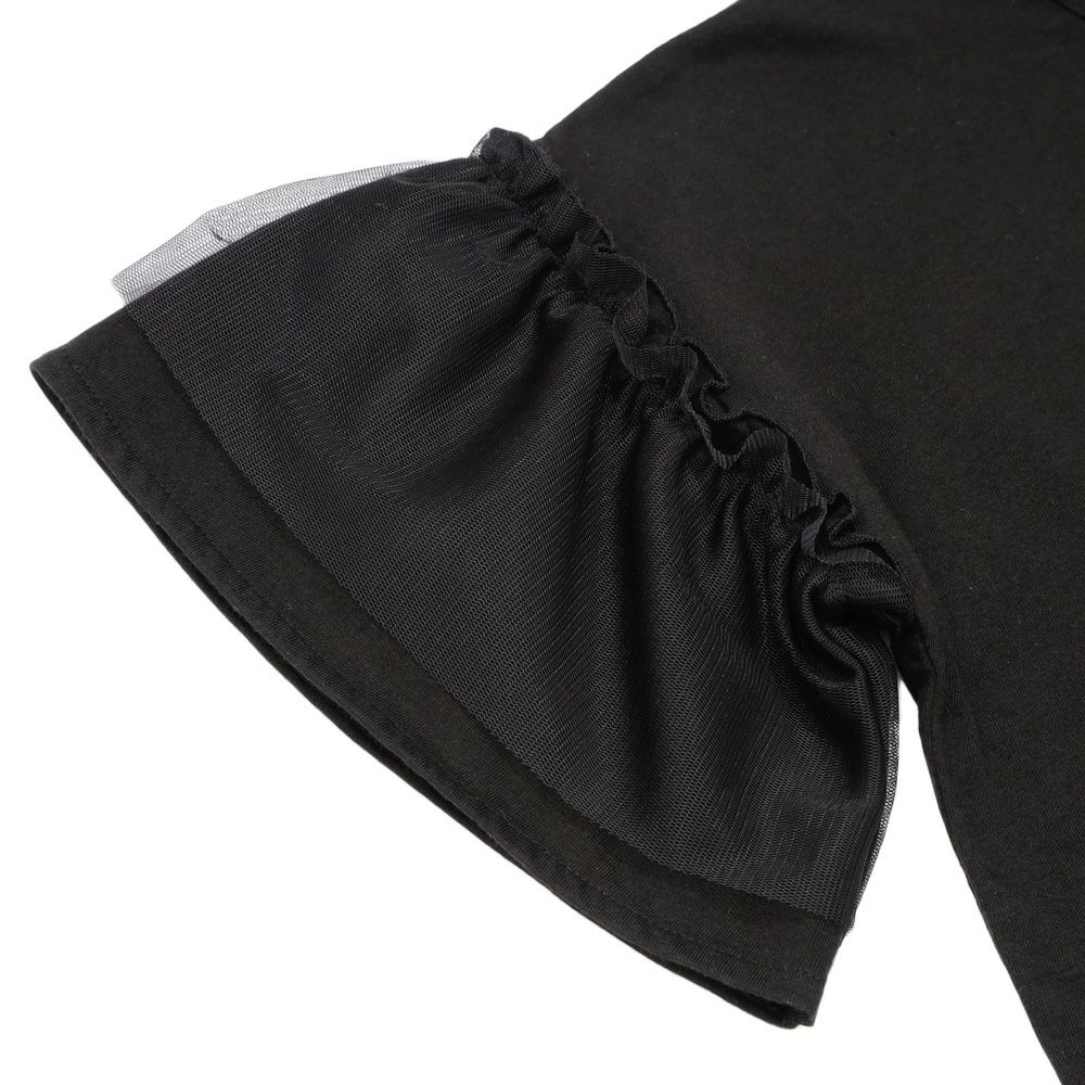 子供服 女の子 ロゴアップリケ チュール 半袖 Tシャツ ブラック(00) デザインポイント1