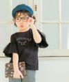子供服 女の子 ロゴアップリケ チュール 半袖 Tシャツ ブラック(00) モデル画像アップ