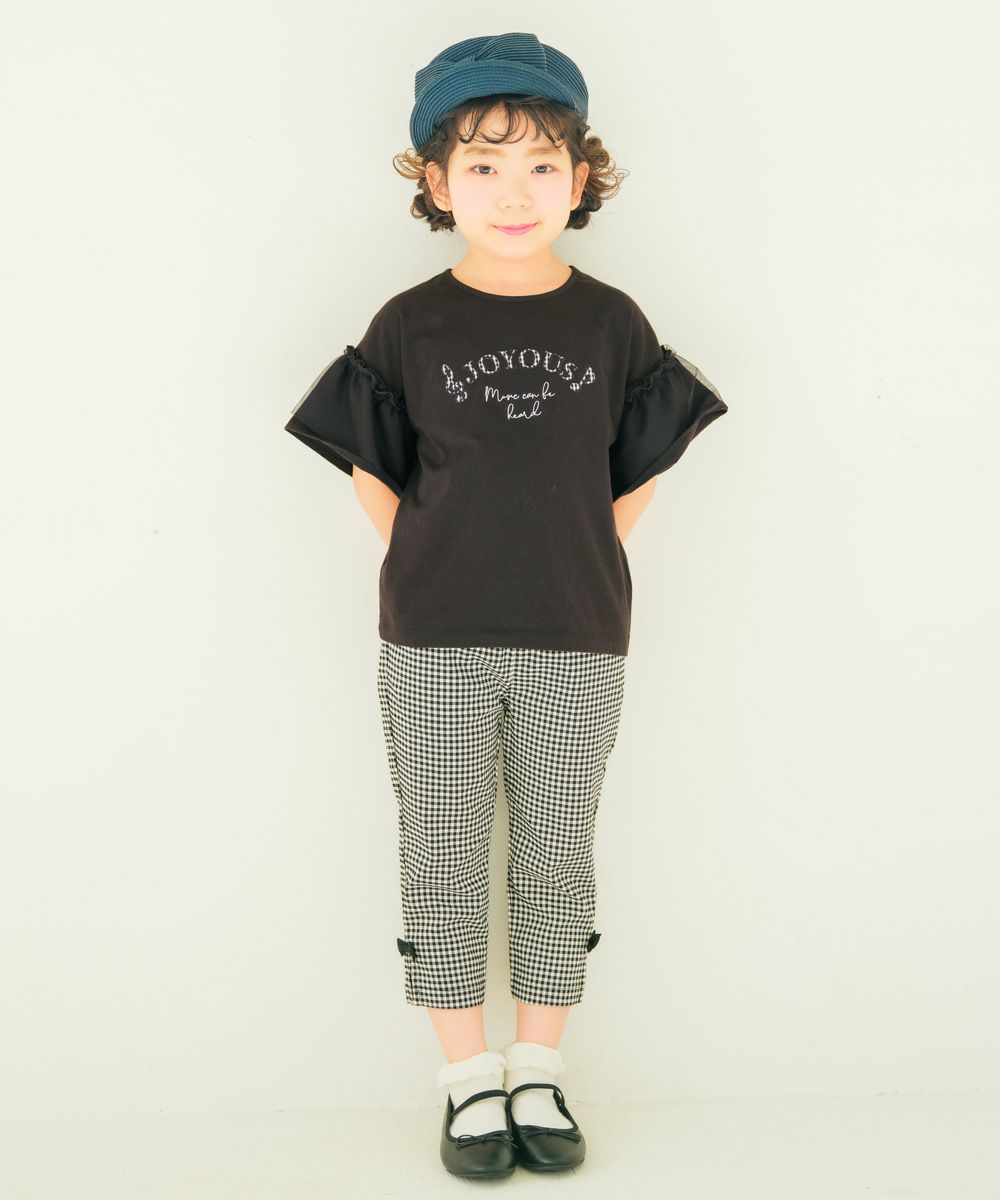 子供服 女の子 ロゴアップリケ チュール 半袖 Tシャツ ブラック(00) モデル画像1