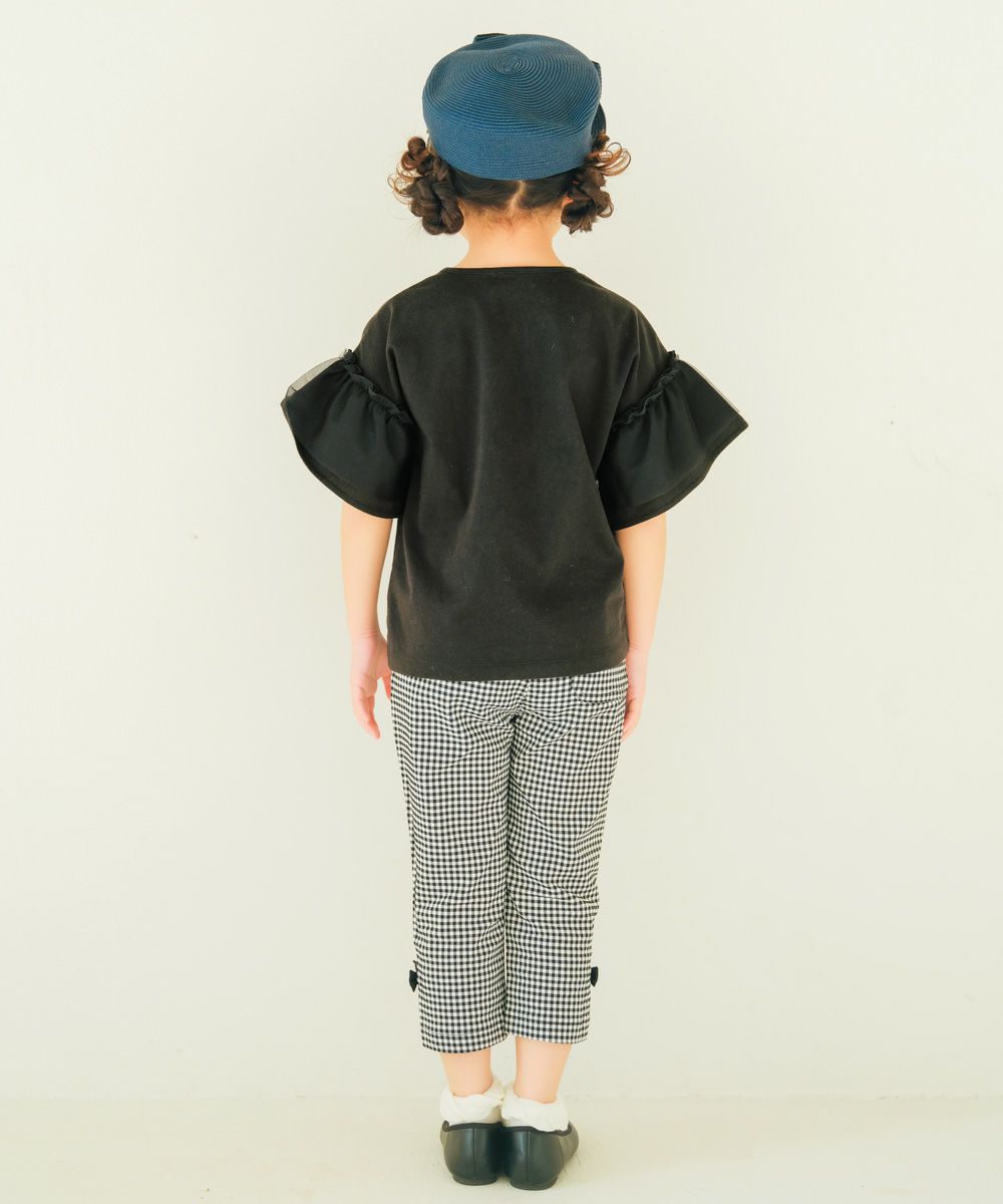 子供服 女の子 ロゴアップリケ チュール 半袖 Tシャツ ブラック(00) モデル画像2