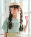 子供服 女の子 ロゴアップリケ チュール 半袖 Tシャツ グリーン(08) モデル画像