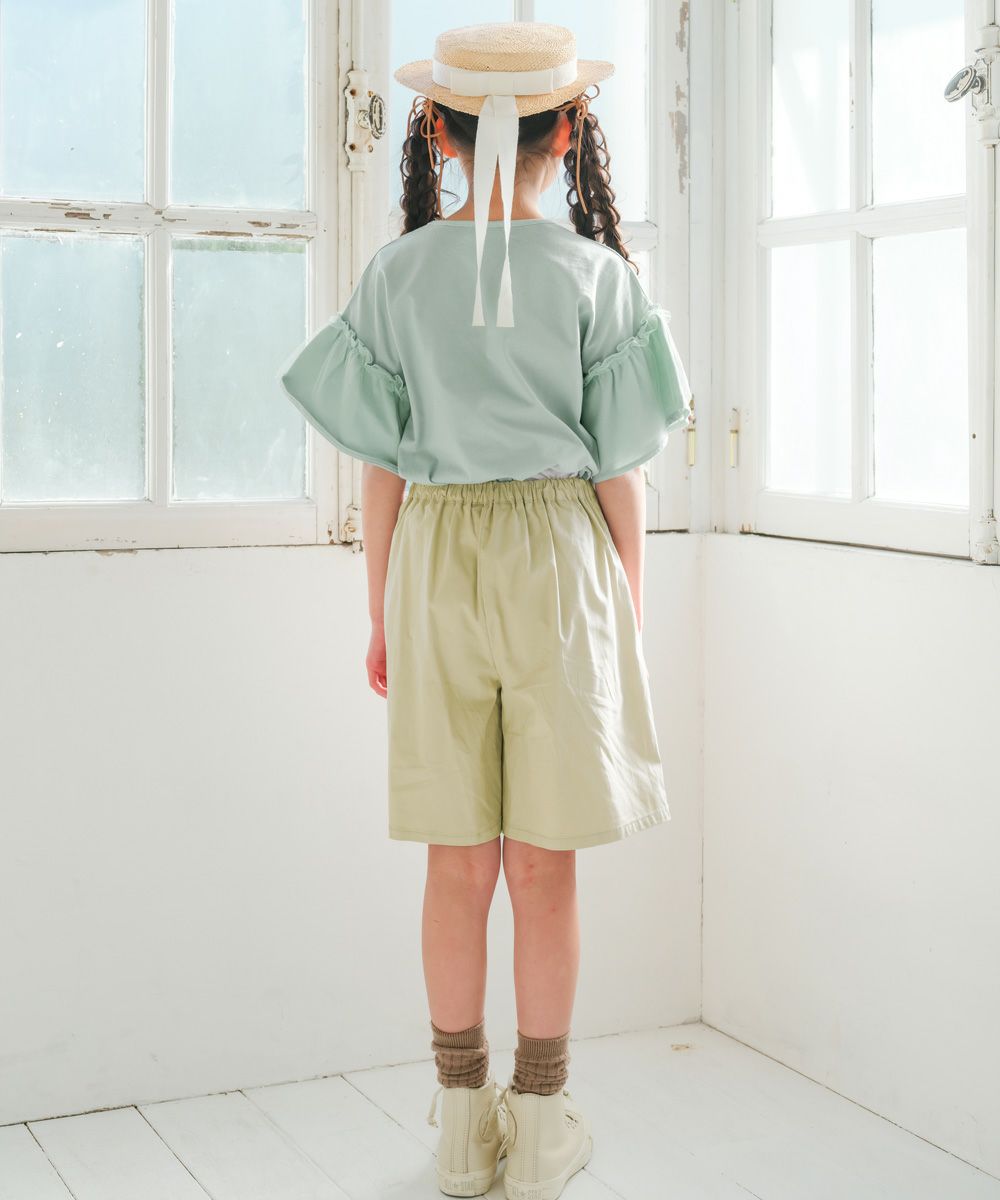 子供服 女の子 ロゴアップリケ チュール 半袖 Tシャツ グリーン(08) モデル画像