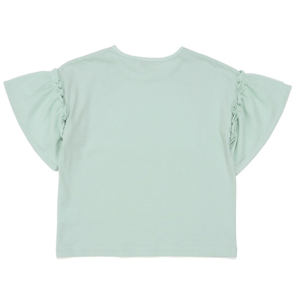 子供服 女の子 ロゴアップリケ チュール 半袖 Tシャツ グリーン(08) 背面