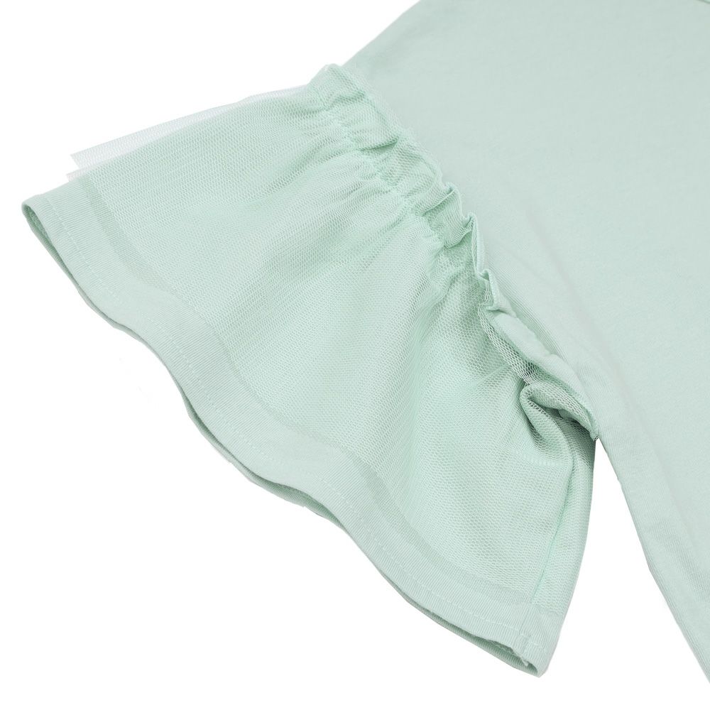 子供服 女の子 ロゴアップリケ チュール 半袖 Tシャツ グリーン(08) デザインポイント1