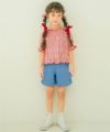 子供服 女の子 ギンガムチェック シャーリング フリル Tシャツ レッド(03) モデル画像1