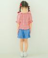 子供服 女の子 ギンガムチェック シャーリング フリル Tシャツ レッド(03) モデル画像2