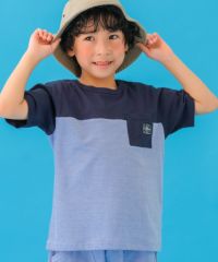 子供服 男の子 バイカラー ストライプ アップリケ Tシャツ