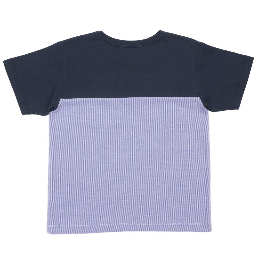 子供服 男の子 バイカラー ストライプ アップリケ Tシャツ ブルー(61) 背面