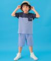 子供服 男の子 バイカラー ストライプ アップリケ Tシャツ ブルー(61) モデル画像2