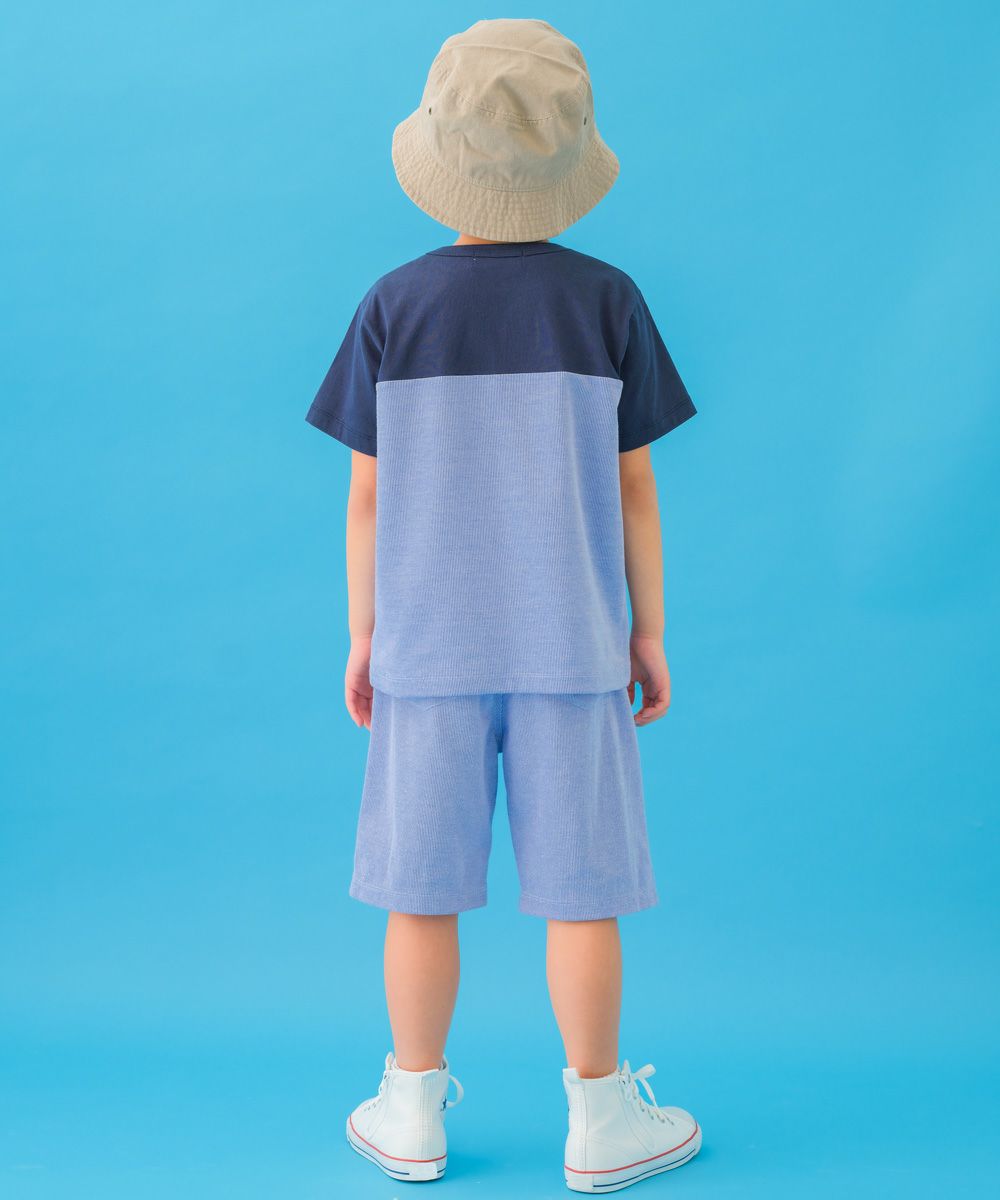 子供服 男の子 バイカラー ストライプ アップリケ Tシャツ ブルー(61) モデル画像3