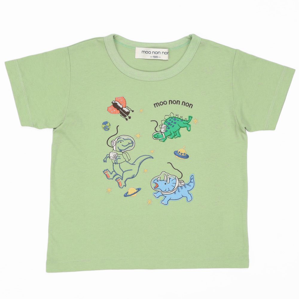 ベビー服 男の子 宇宙 ＆ 恐竜 綿100％ Tシャツ グリーン(08) 正面