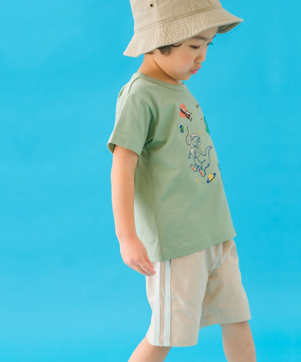ベビー服 男の子 宇宙 ＆ 恐竜 綿100％ Tシャツ グリーン(08) モデル画像1