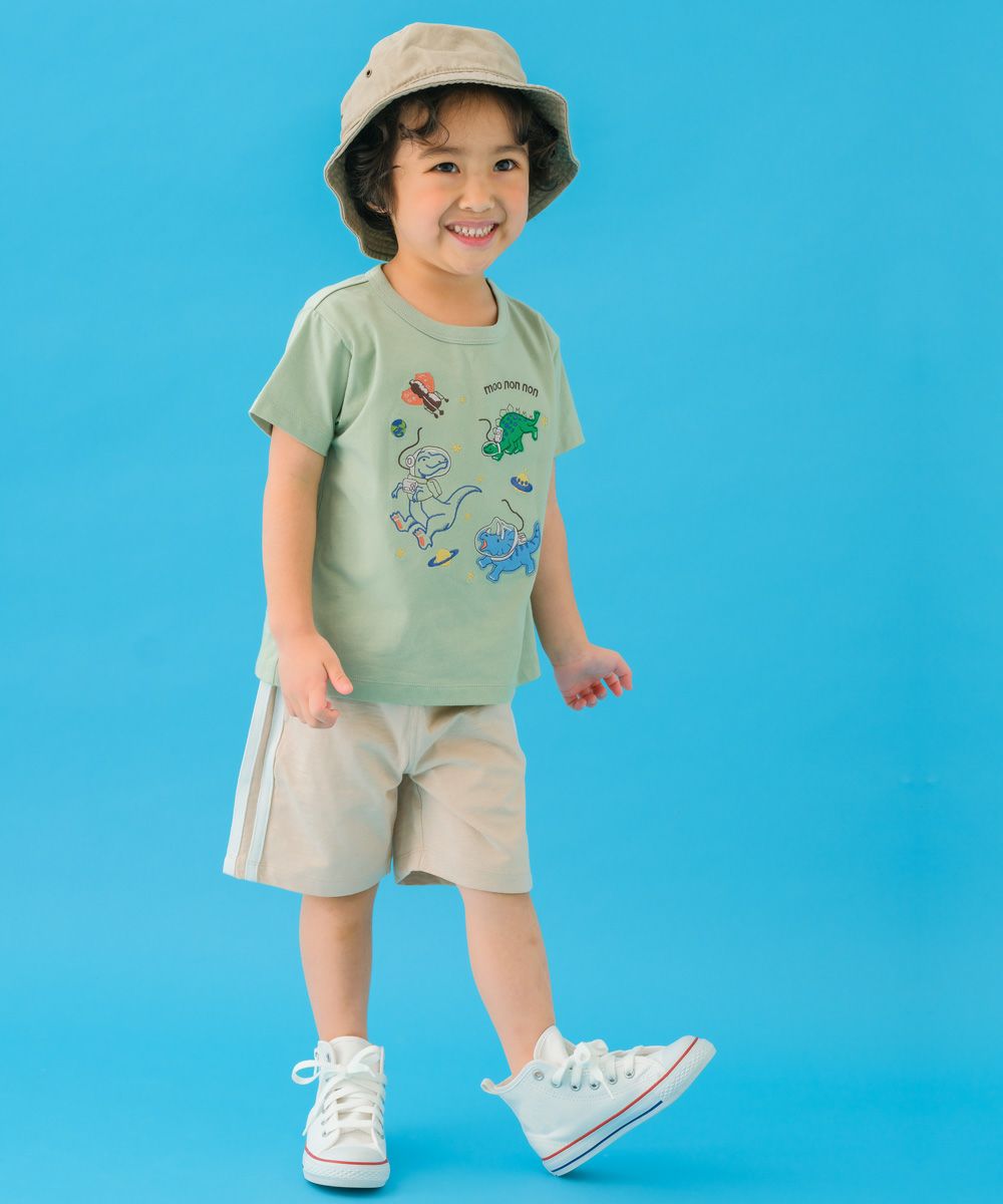 ベビー服 男の子 宇宙 ＆ 恐竜 綿100％ Tシャツ グリーン(08) モデル画像2