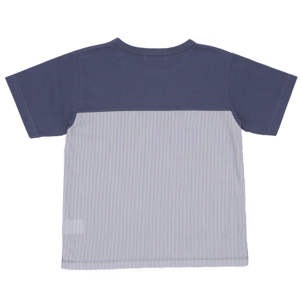 子供服 男の子 切り替え ストライプ 飾りボタン Tシャツ ネイビー(06) 背面