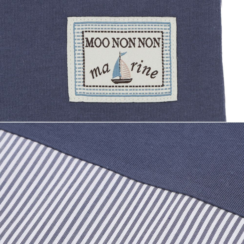 子供服 男の子 切り替え ストライプ 飾りボタン Tシャツ ネイビー(06) デザインポイント2